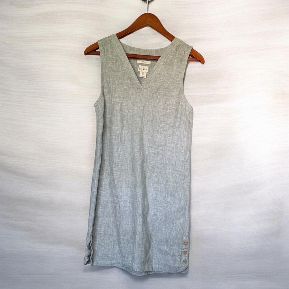 Nicole Miller Light Gray Sleeveless V-Neck Linen Midi Dress